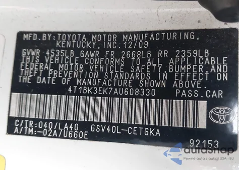 2010 Toyota Camry Xle V6 from USA, damaged, VIN 4T1BK3EK7AU608330